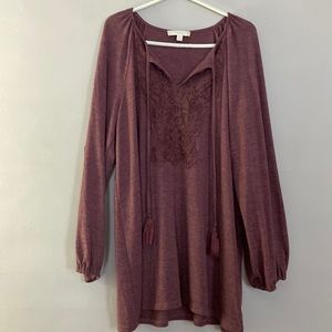 Suzanne Betro Weekend Dusty Plum Long Sleeve Top.  Size XL